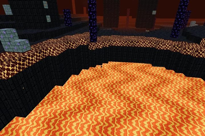 Submundo no Vale dos Blocos: lago de lava cercado de magma, basalto e espinhos de obsidiana